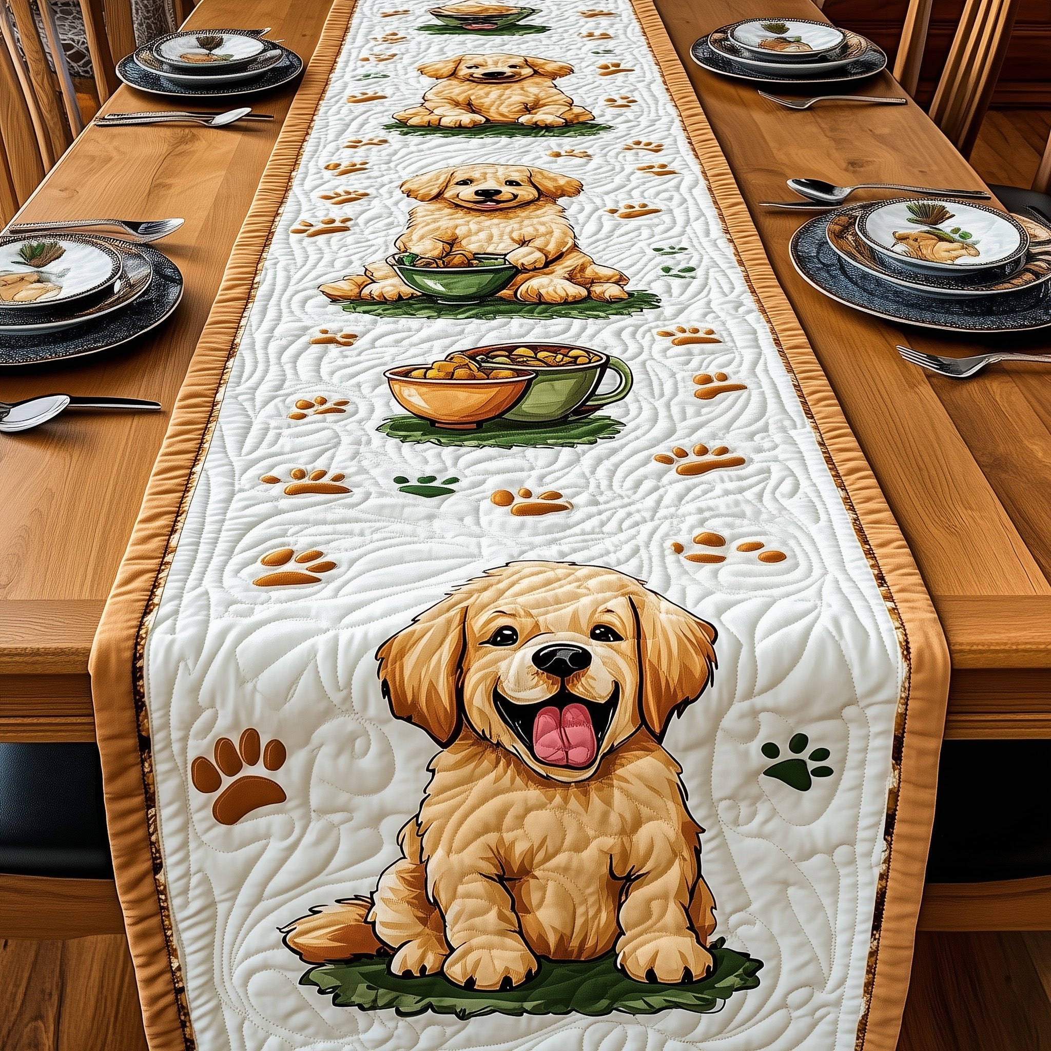 Golden Retriever Quilted Table Runner Table Runner for Christmas Decor