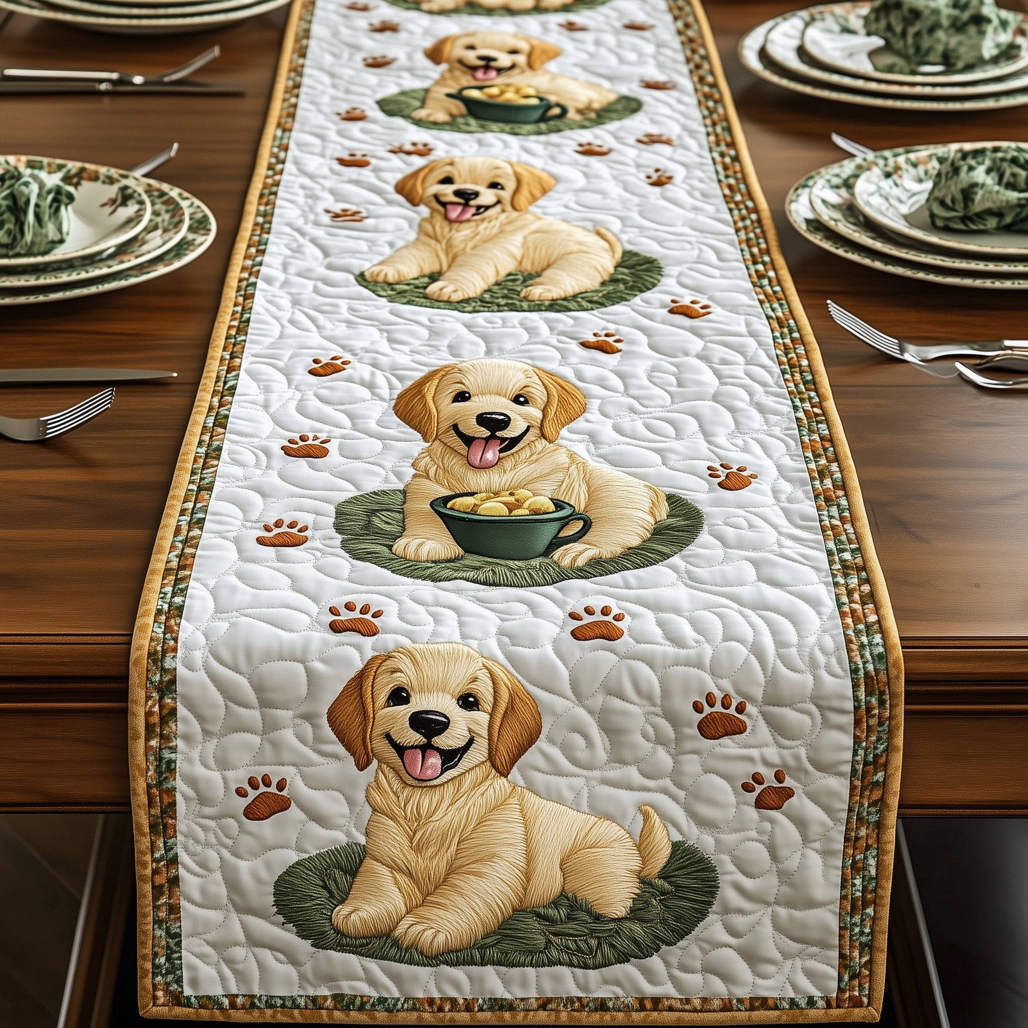 Golden Retriever Quilted Table Runner Table Runner for Holiday Gatherings