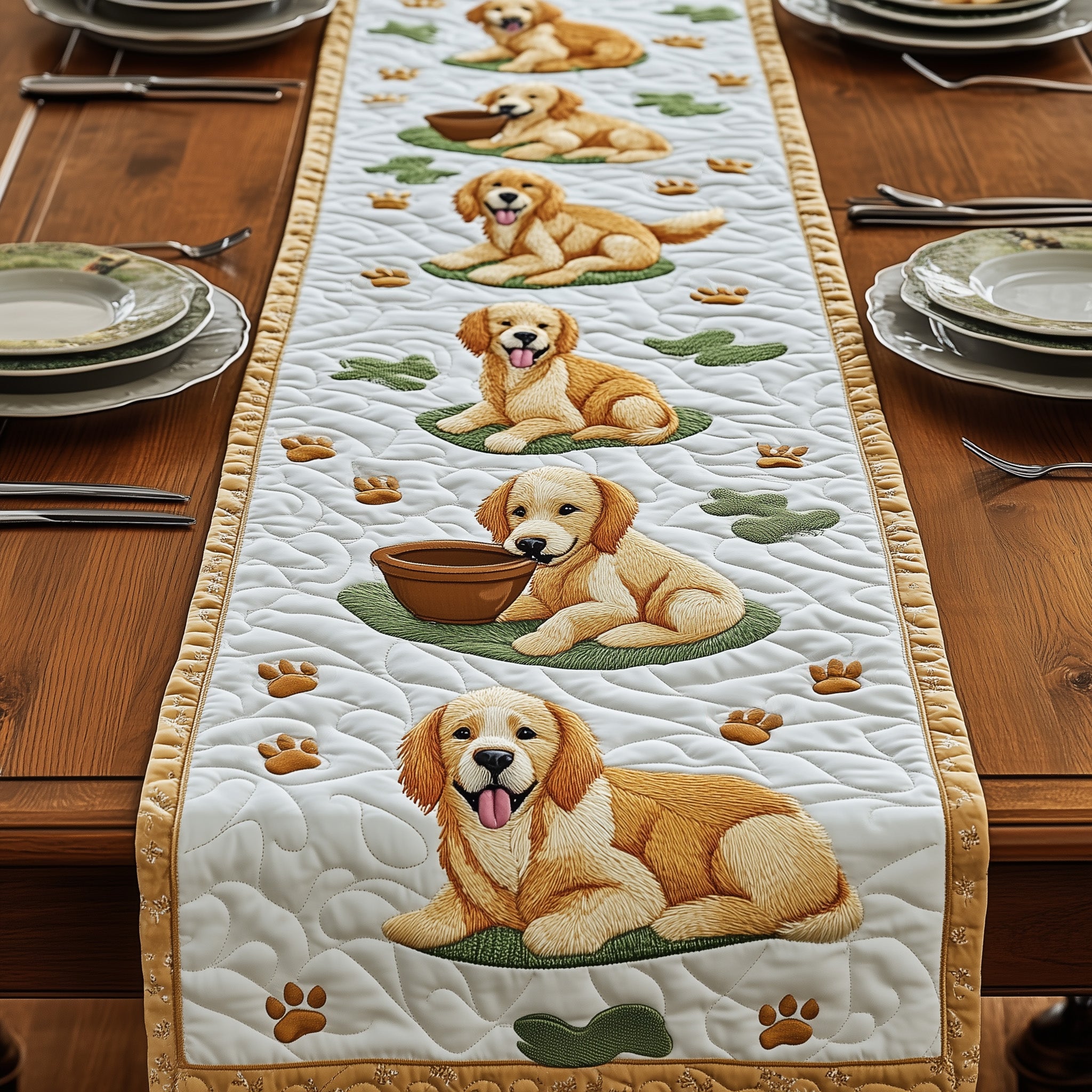 Golden Retriever Quilted Table Runner Table Runner Gift for Holiday Season