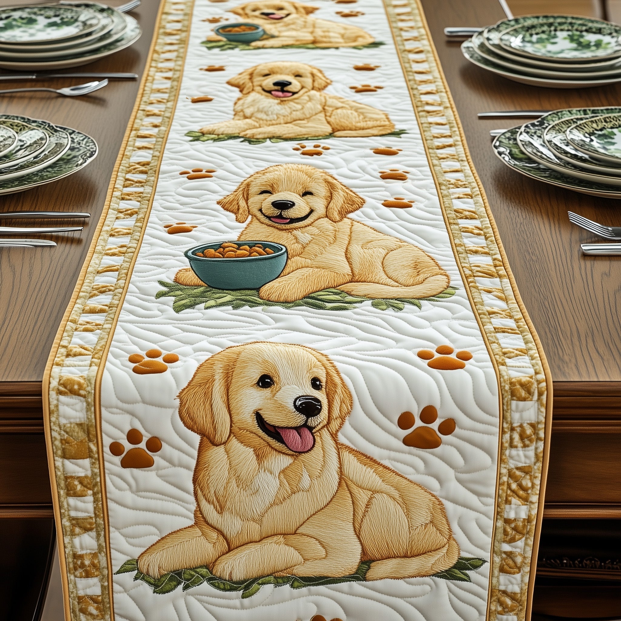 Golden Retriever Quilted Table Runner Winter Holiday Table Runner Decor