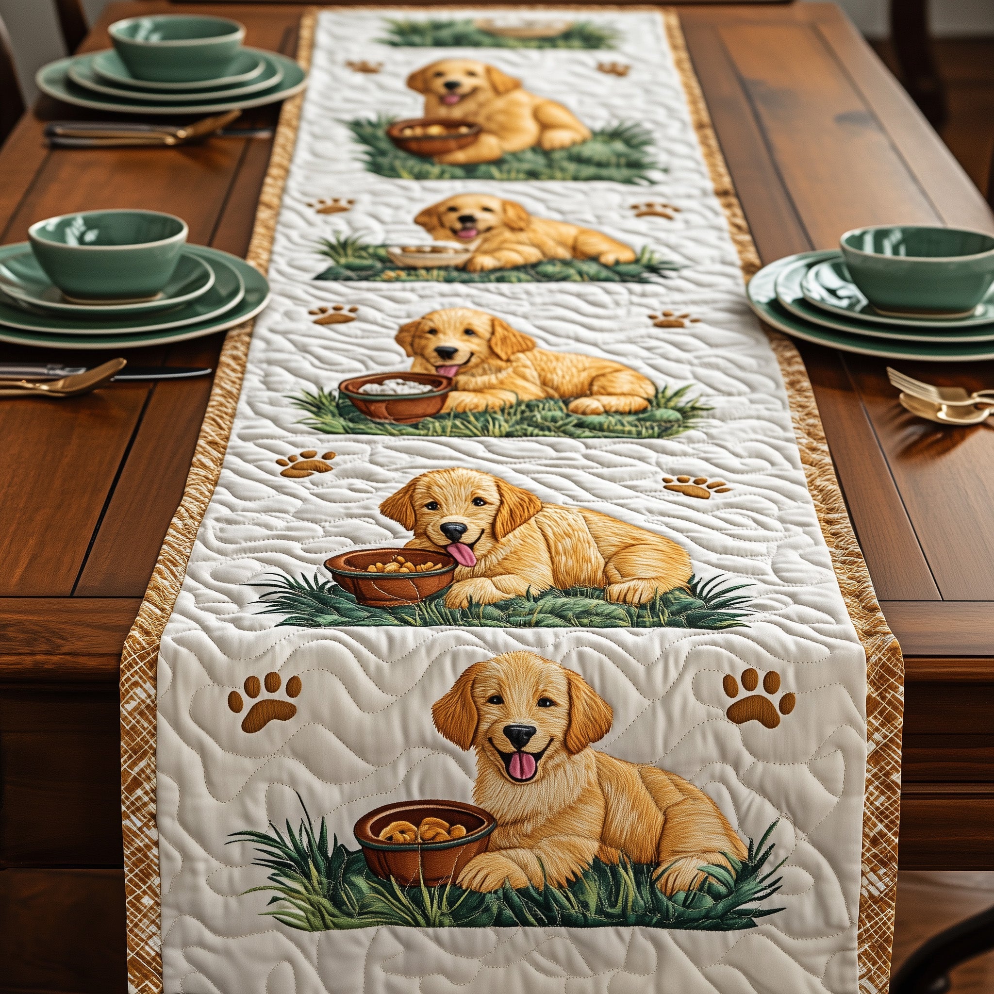 Golden Retriever Quilted Table Runner Winter Table Runner