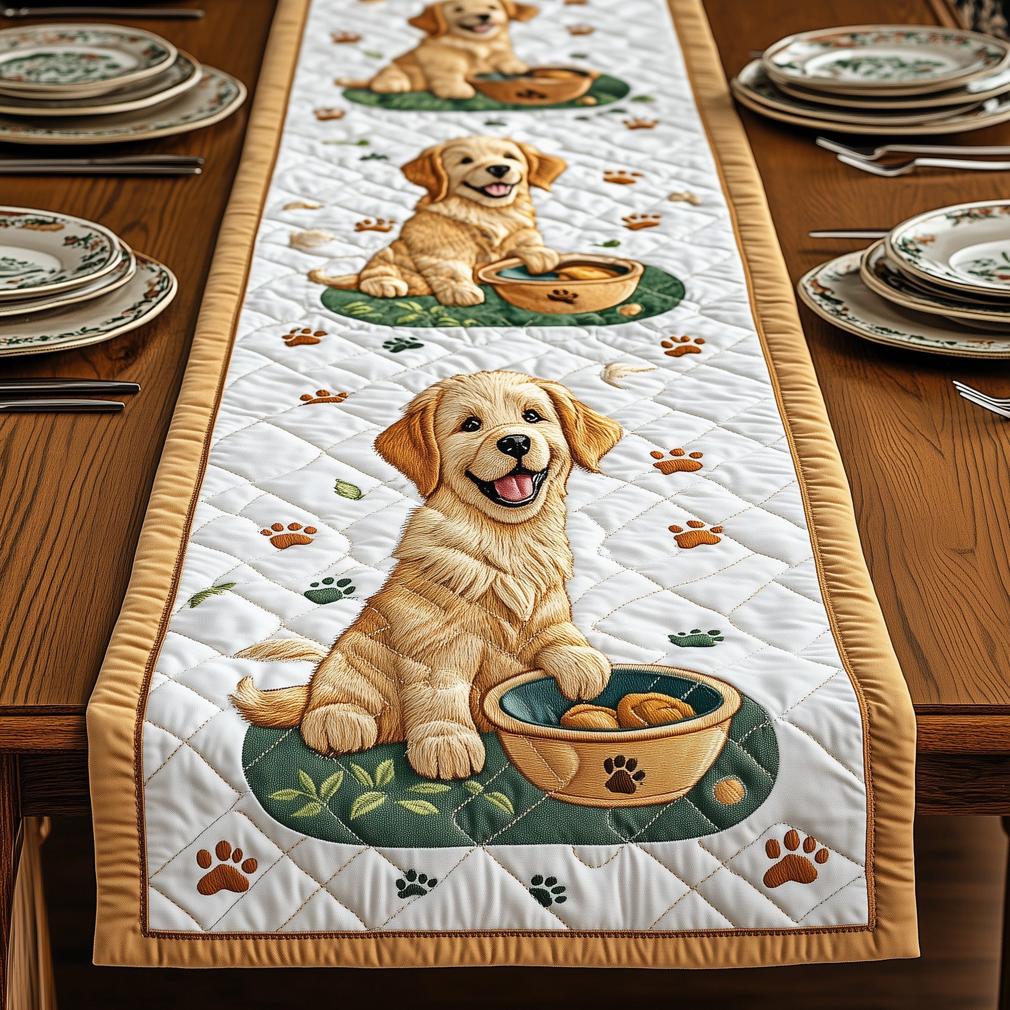 Golden Retriever Quilted Table Runner Xmas Table Runner for Family Gatherings