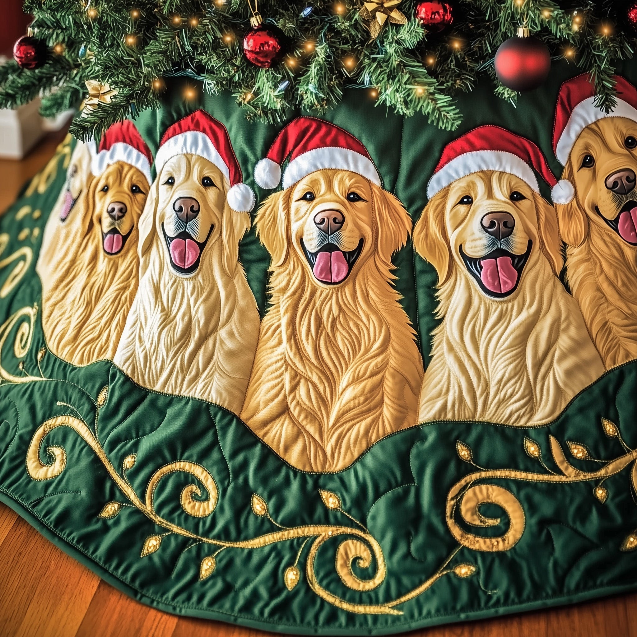 Golden Retriever Quilted Tree Skirt Animal Themed Cozy Home Decor Dog Xmas Gifts