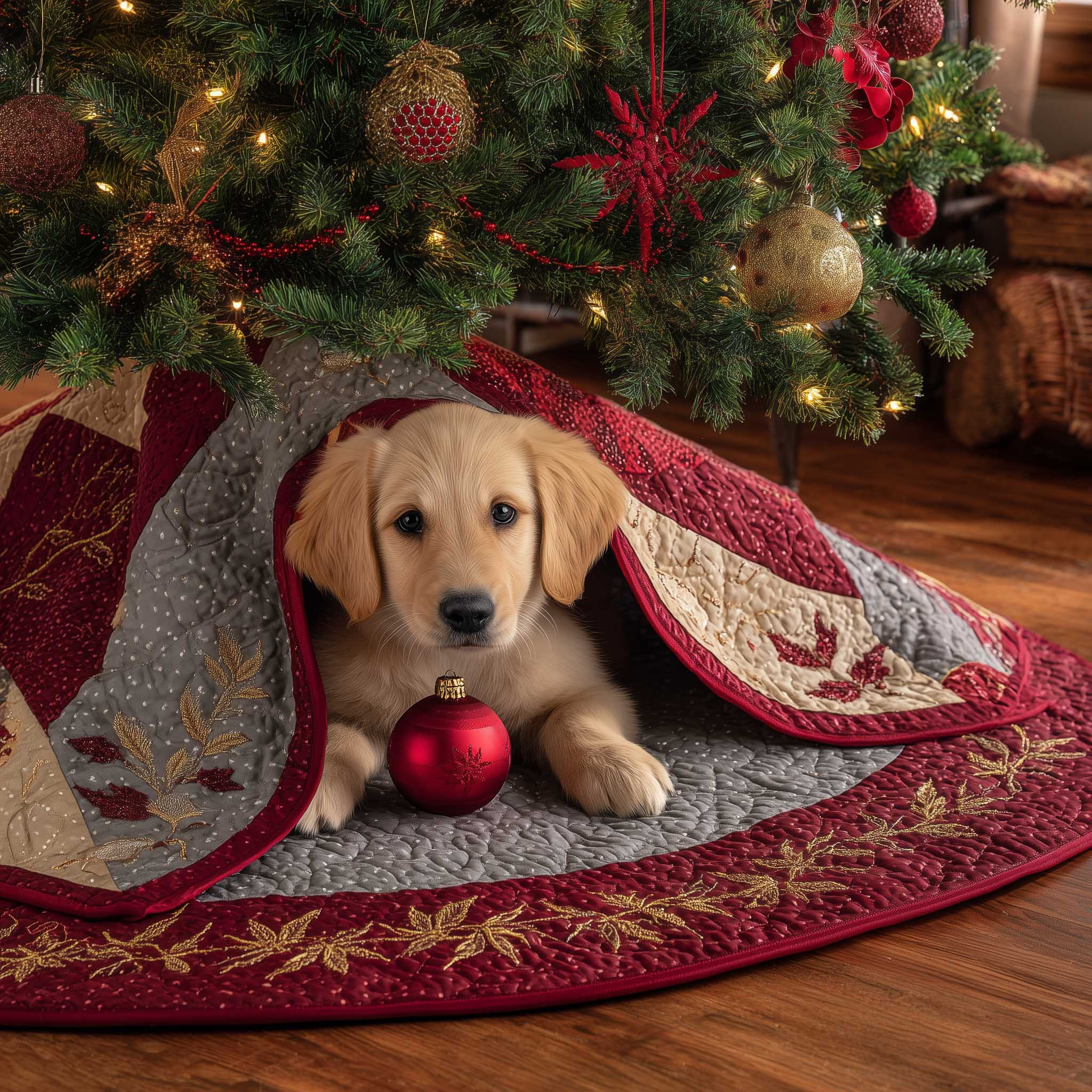 Golden Retriever Quilted Tree Skirt Cozy Home Decor Christmas Gifts For Dog Lovers