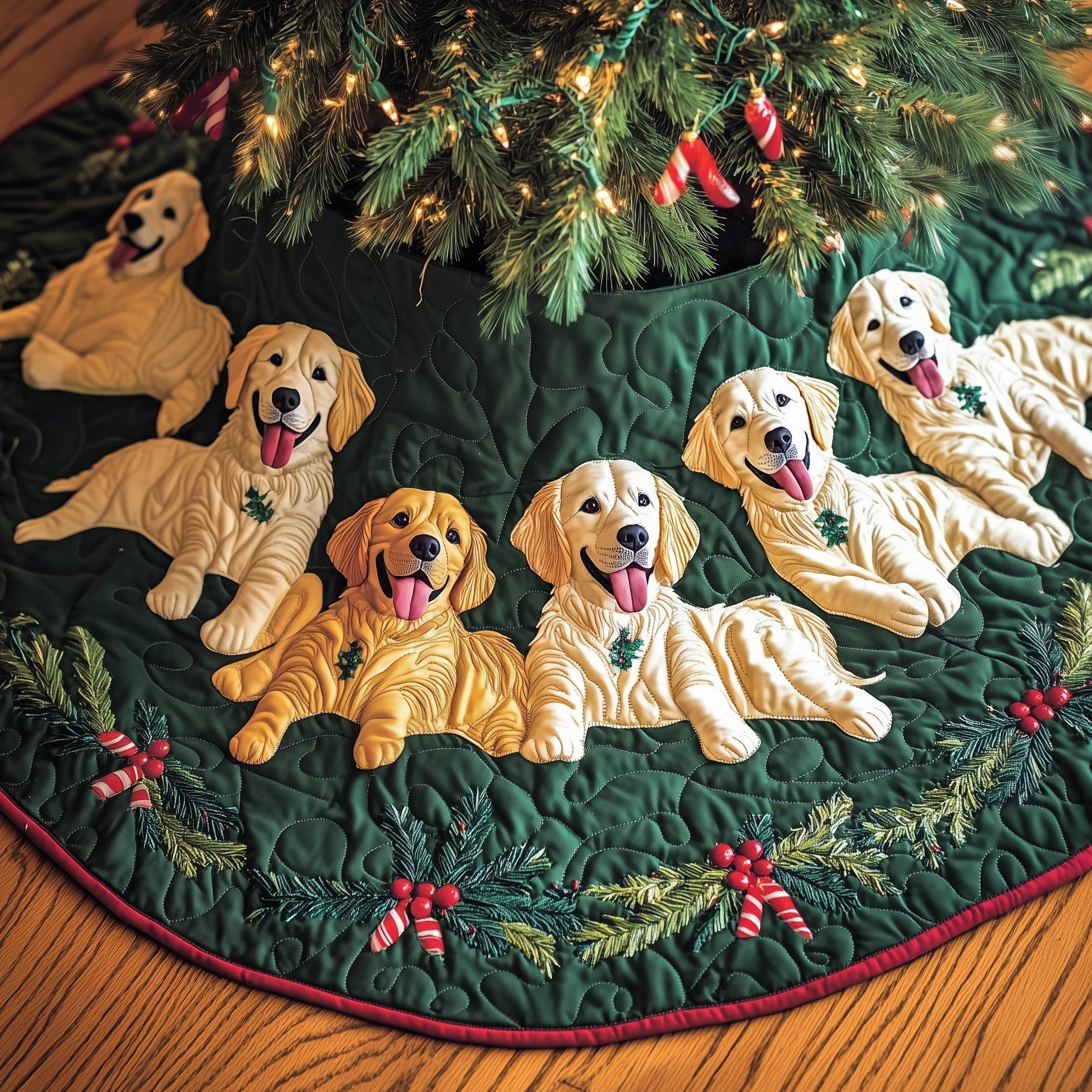 Golden Retriever Quilted Tree Skirt Cozy Home Decor Christmas Gifts For Golden Retriever Lover