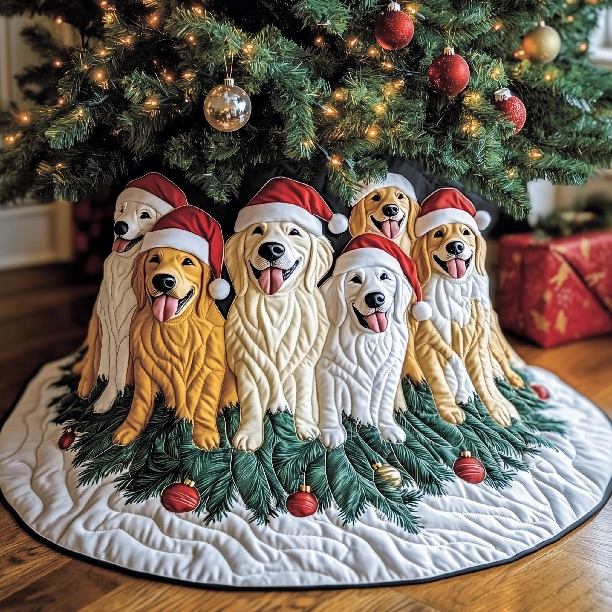 Golden Retriever Quilted Tree Skirt Cozy Home Decor Unique Christmas Gifts For Dog Owners