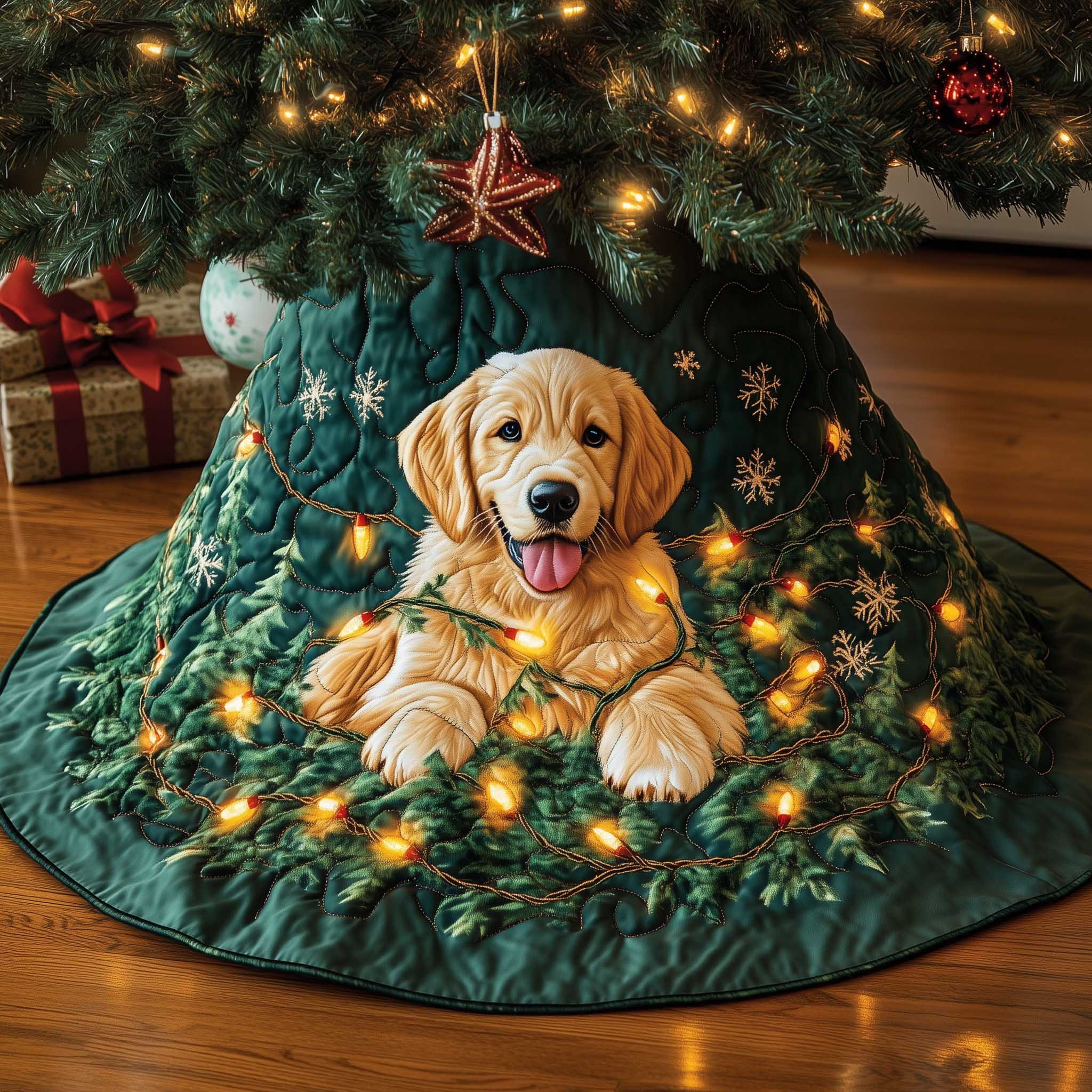 Golden Retriever Quilted Tree Skirt Cute Home Decor Christmas Gifts For Dog Lover