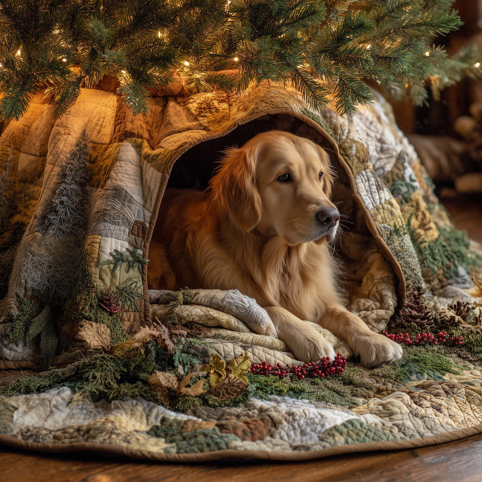 Golden Retriever Quilted Tree Skirt Cute Home Decor Christmas Gifts For Dog Lover