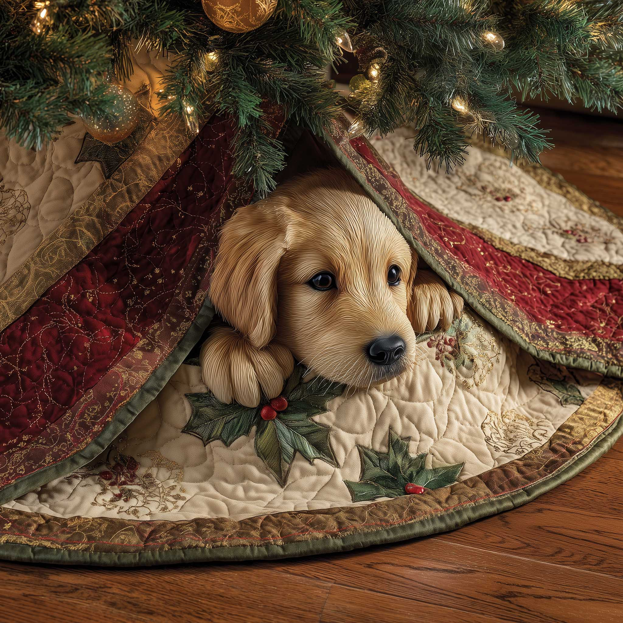 Golden Retriever Quilted Tree Skirt Cute Home Decor Christmas Gifts For Puppy Lovers
