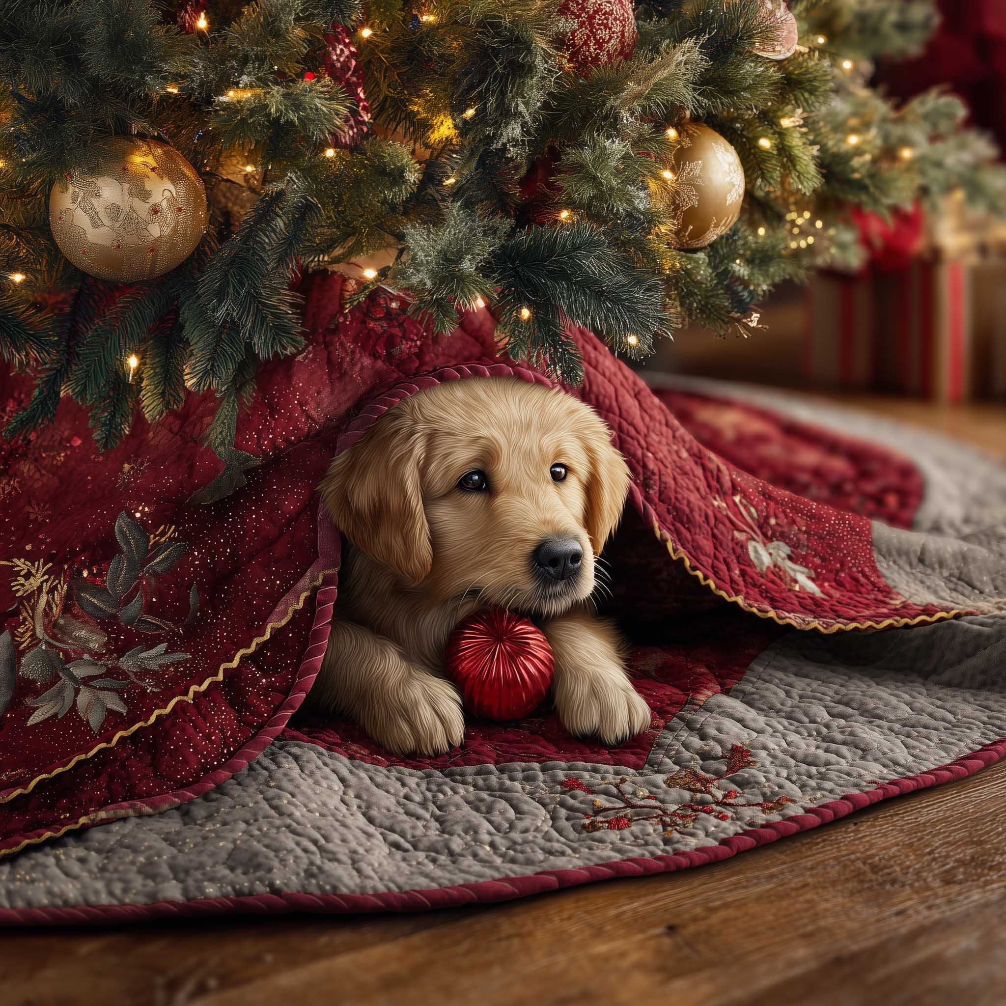 Golden Retriever Quilted Tree Skirt Cute Home Decor Christmas Gifts For Puppy Owners