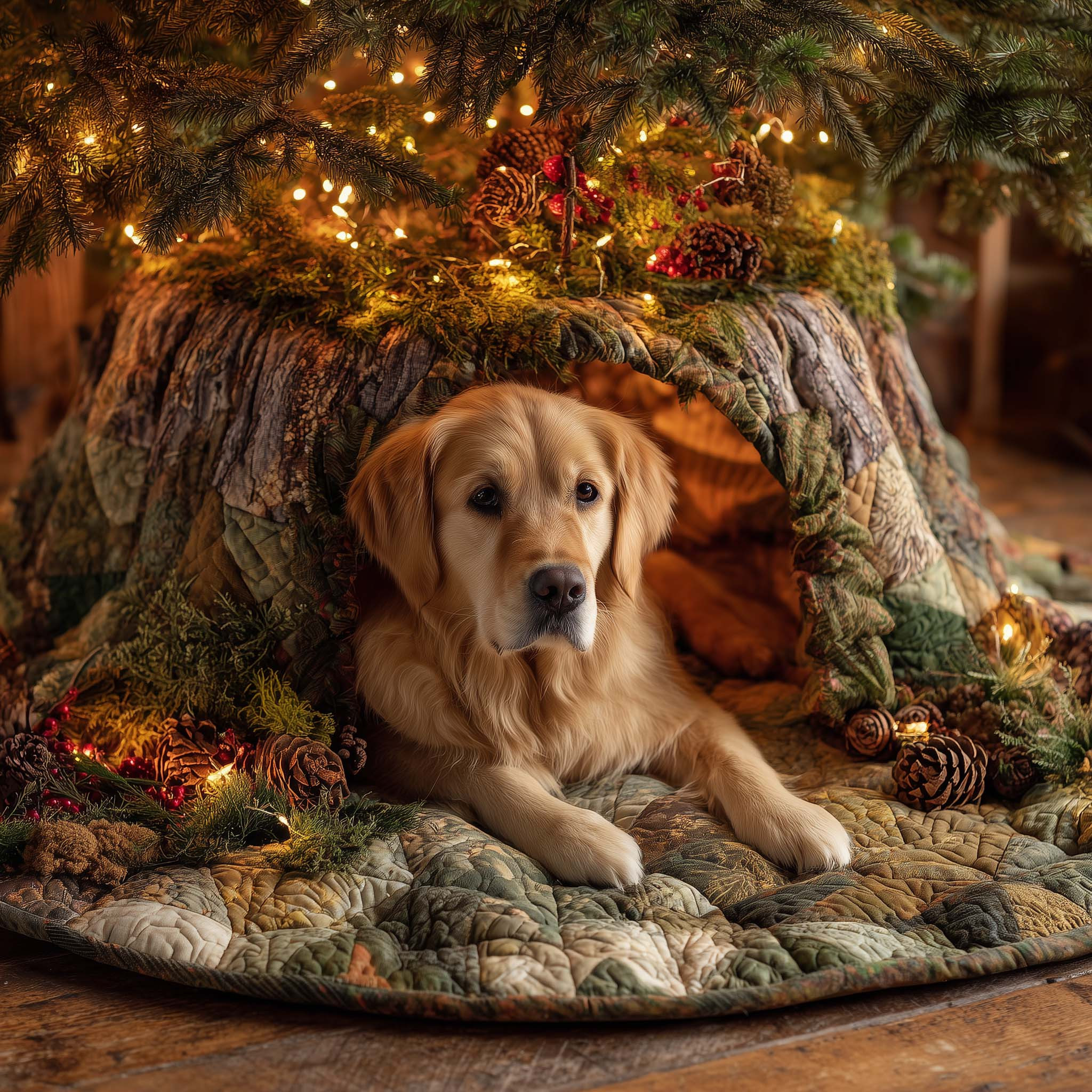 Golden Retriever Quilted Tree Skirt Cute Home Decor Dog Gifts For Christmas