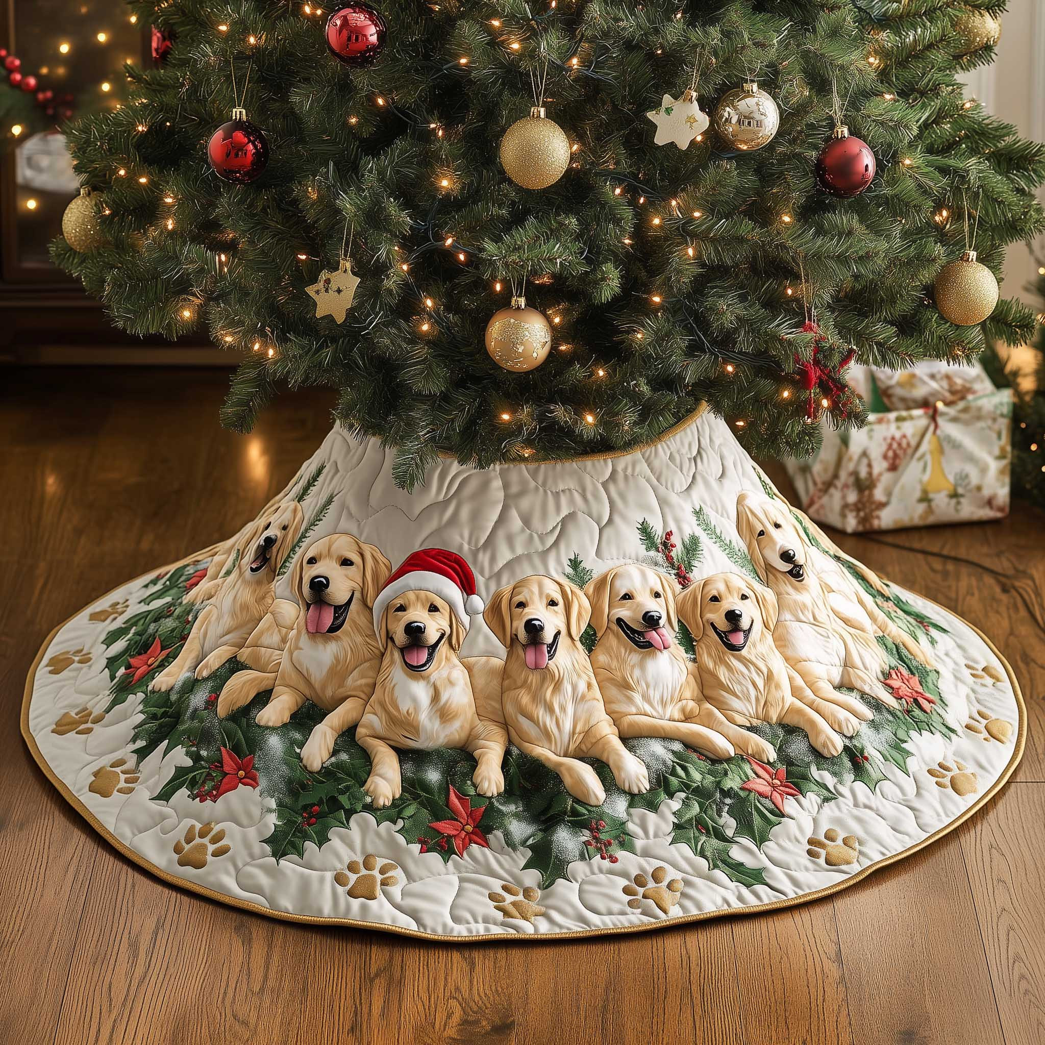 Golden Retriever Quilted Tree Skirt Festive Decor Cute Home Decor Xmas Gifts For Dog Owners