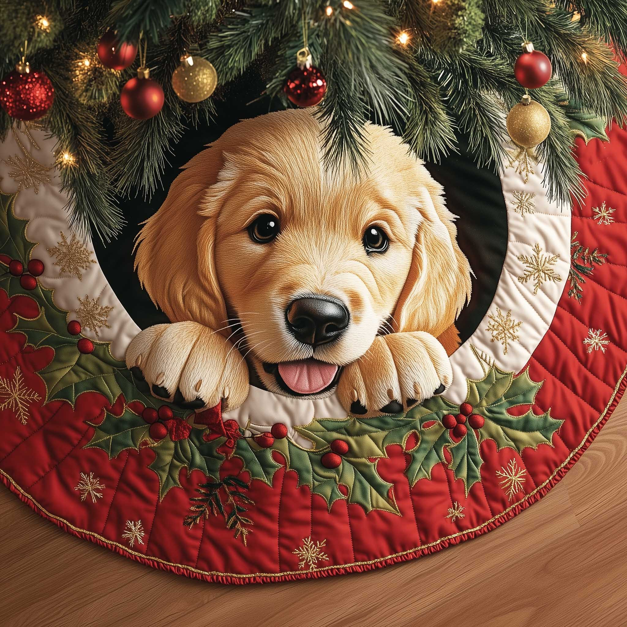 Golden Retriever Quilted Tree Skirt Xmas Themed Cute Home Decor Christmas Dog Gifts