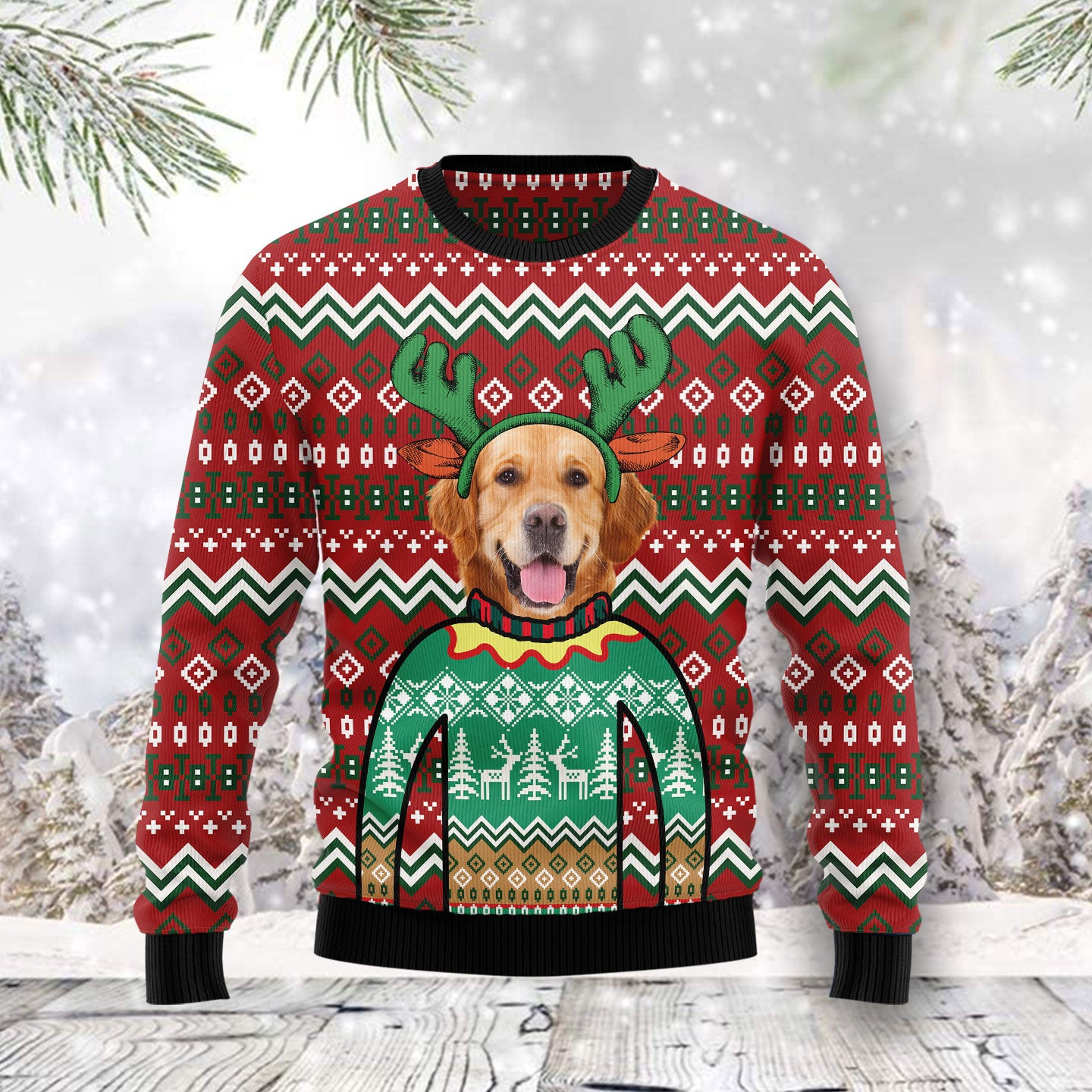Golden Retriever Reindeer Ugly Christmas Sweater