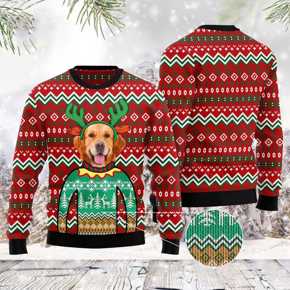 Golden Retriever Reindeer Ugly Christmas Sweater Funny Ugly Christmas Sweater Xmas Gifts
