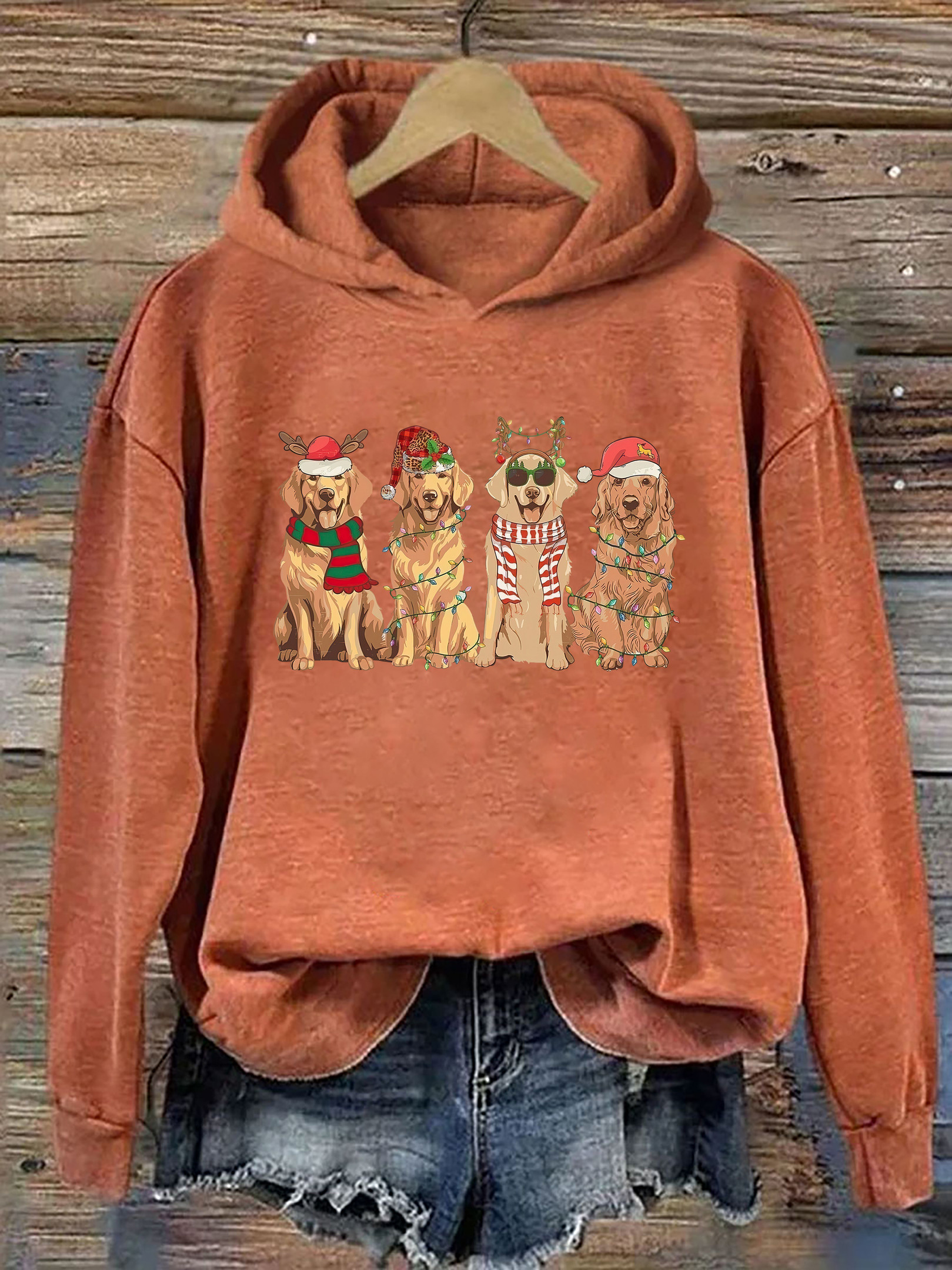 Golden Retriever Santa Claus Hoodie Animal Themed Winter Apparel Xmas Gift For Dog Lovers