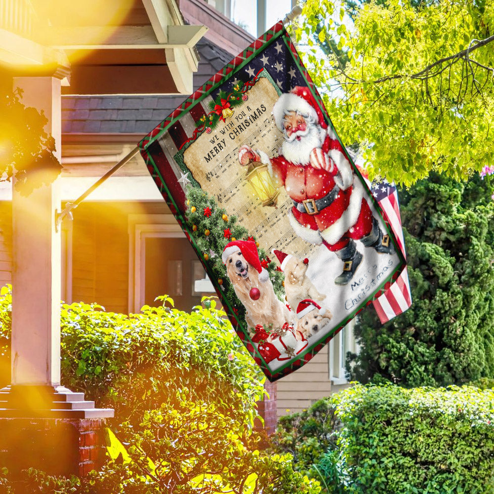 Golden Retriever Santa Hat In The Snow Flag