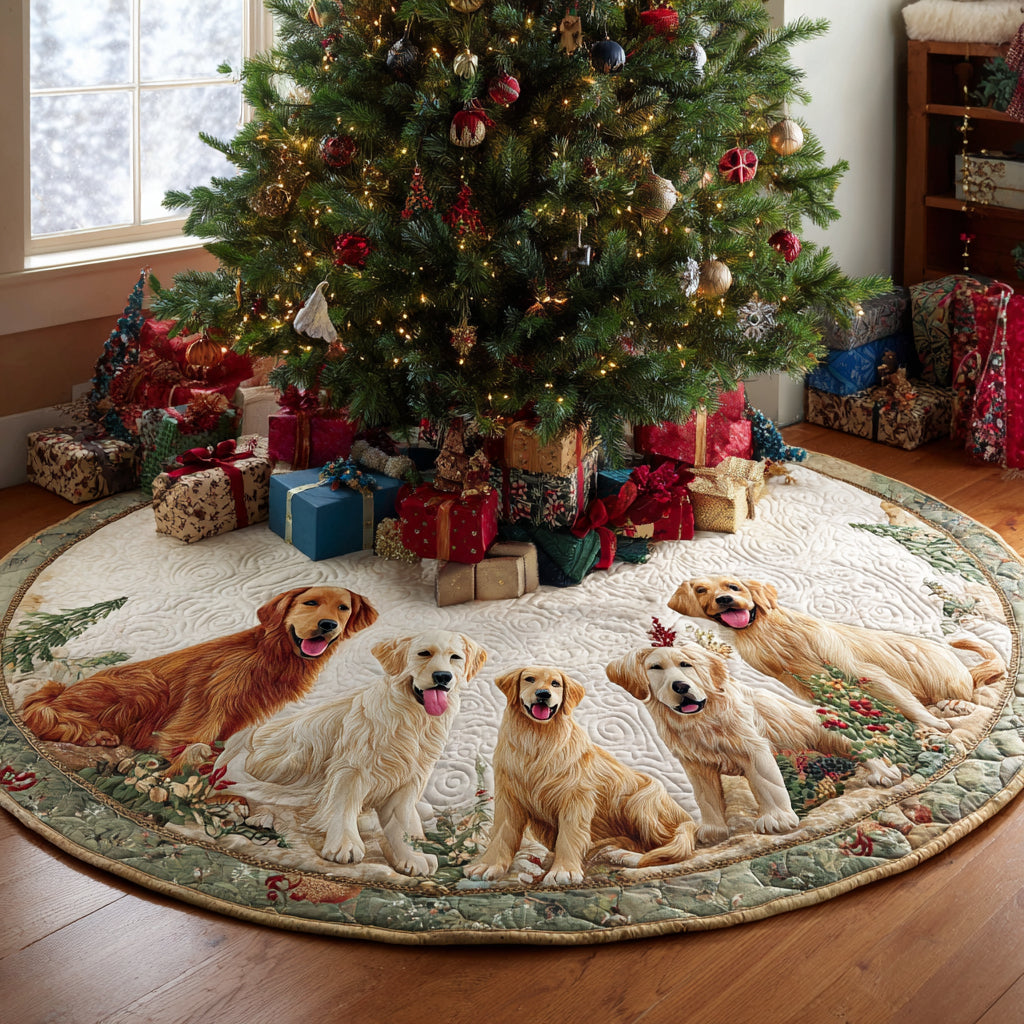 Golden Retriever Spirit Quilted Christmas Tree Skirt Holiday Home Decor Golden Retriever Christmas Gifts