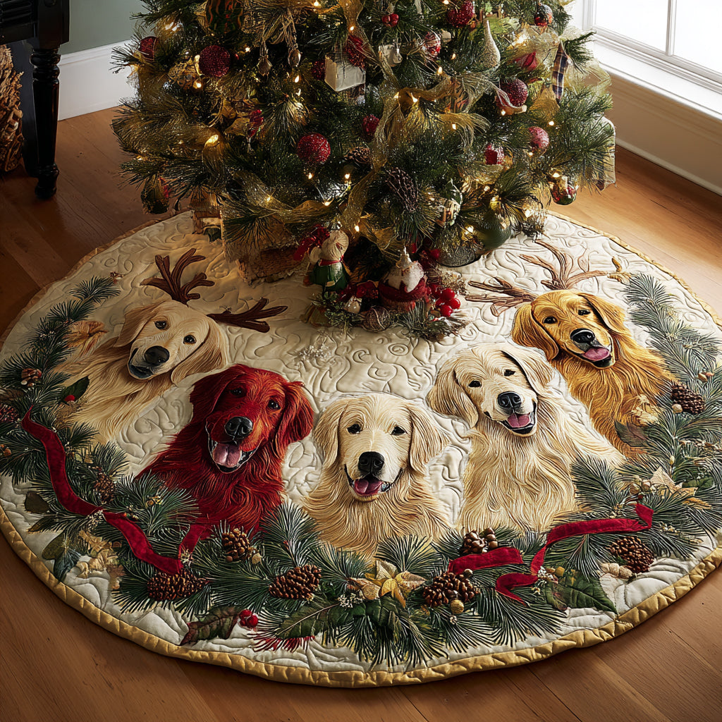 Golden Retriever Spirit Quilted Christmas Tree Skirt Xmas Indoor Decorations Golden Retriever Themed Gifts