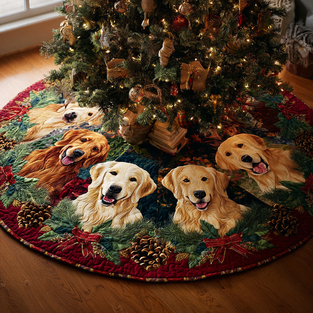 Golden Retriever Warmth Quilted Christmas Tree Skirt Xmas Tree Decor Gifts For Golden Retriever Lovers