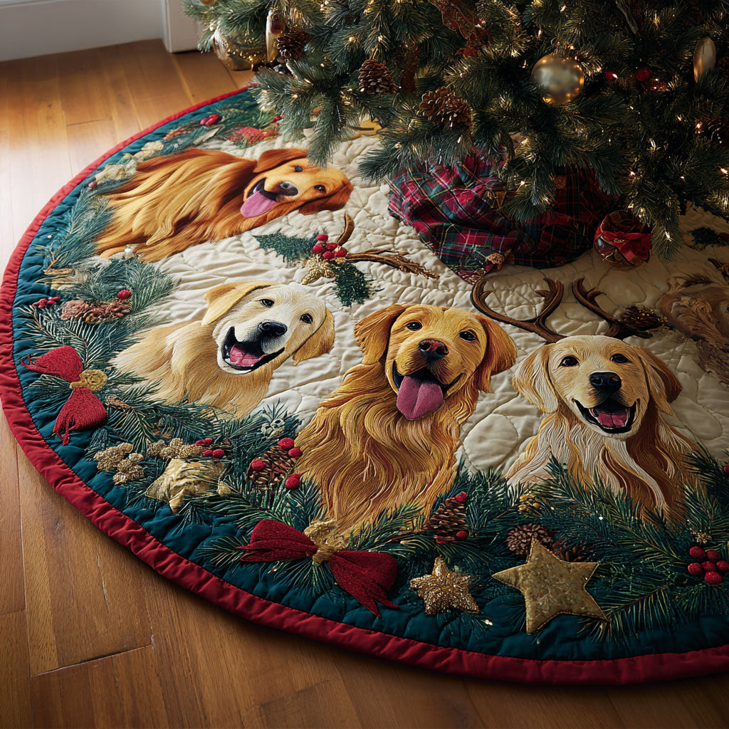 Golden Retriever Wishes Quilted Christmas Tree Skirt Must Have Holiday Merch for Christmas Decor Cozy Holiday Tree Skirt to Brighten Your Home