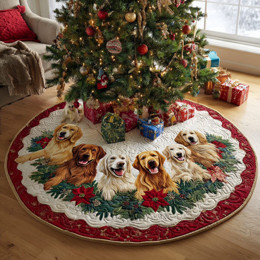 Golden Retriever Wishes Quilted Christmas Tree Skirt Xmas Home Decor Unique Golden Retriever Gifts