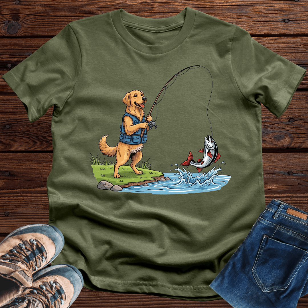 Golden Retrievers Catches Fishes T-Shirt Cute Dog Meme Shirt Best Fisher Apparel