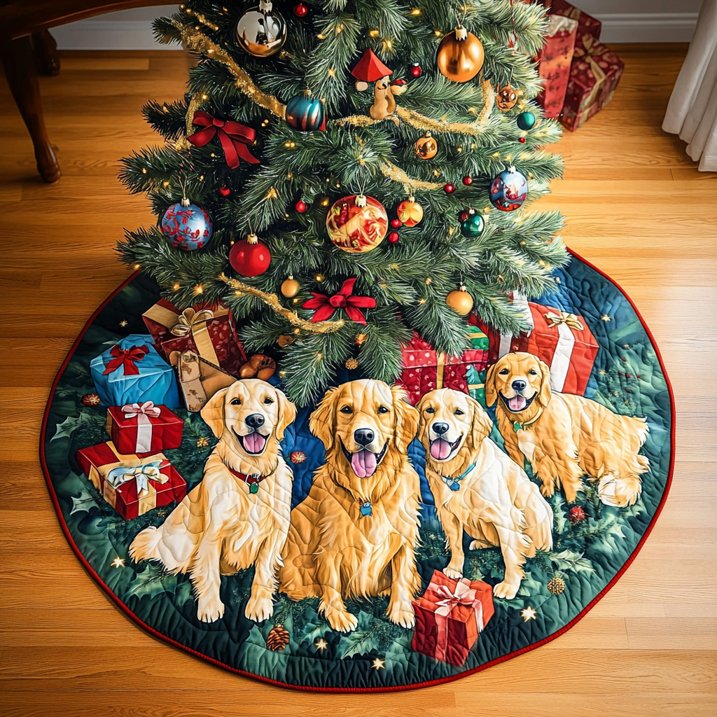 Golden Retrievers Dream Christmas Quilted Tree Skirt Holiday Decor Golden Retriever Owner Gifts
