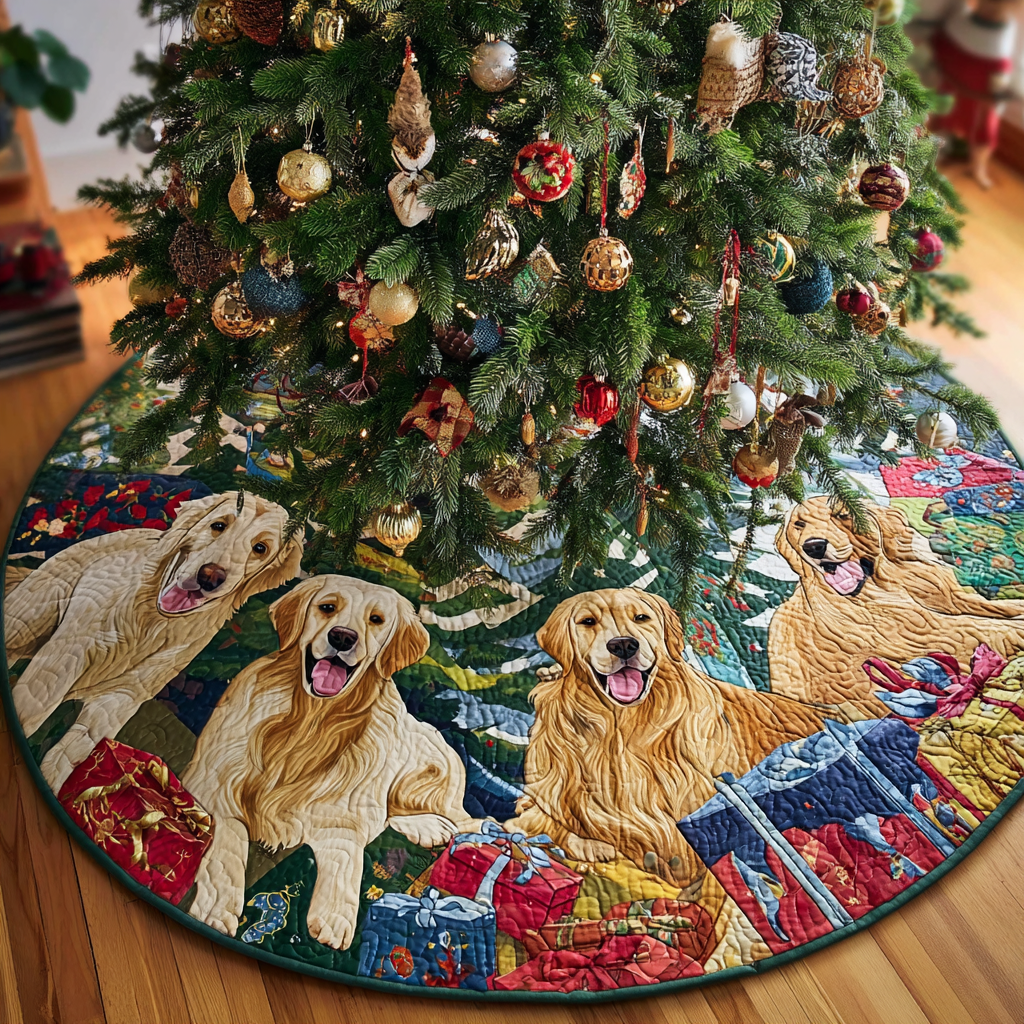 Golden Retrievers Spirit Christmas Quilted Tree Skirt Xmas Decorations Gifts For Golden Retriever Lovers