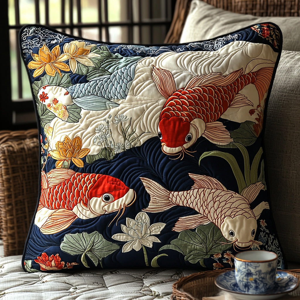 Golden Ripple Quilted Pillow Case Home Decor Pillow Covers Gifts For Koi Lovers