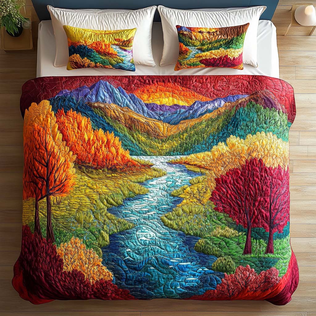 Golden Riverbend Quited Bedding Set Perfect Housewarming Gift for a Cozy Bedroom