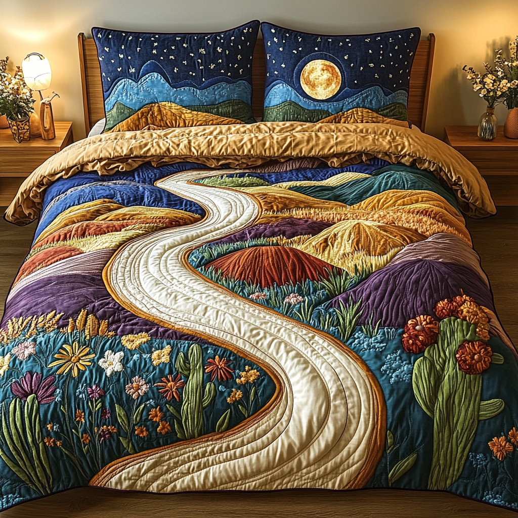 Golden Road Quilted Bedding Set Best Bed Sheet Set Gifts For Cactus Lovers