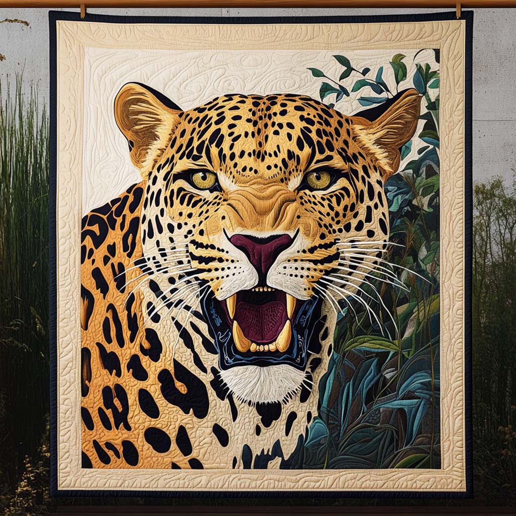 Golden Roar Quilted Blanket Leopard Blanket Leopard Gifts For Her