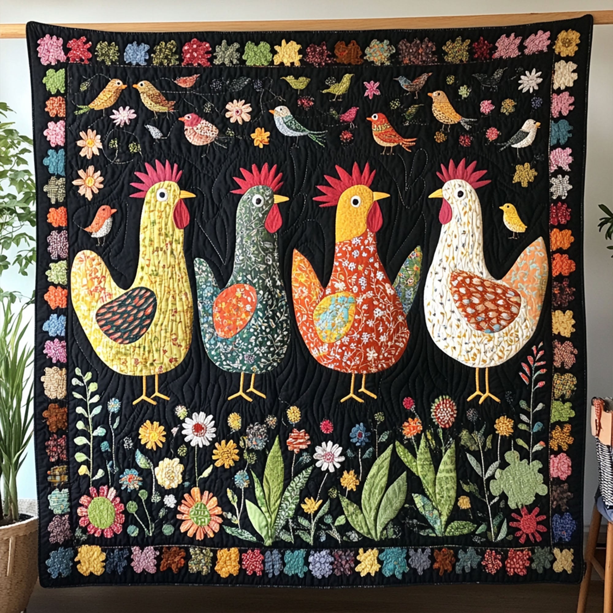 Golden Roost Quilted Blanket Cute Throw Blanket Gifts For People Who Own Chickens