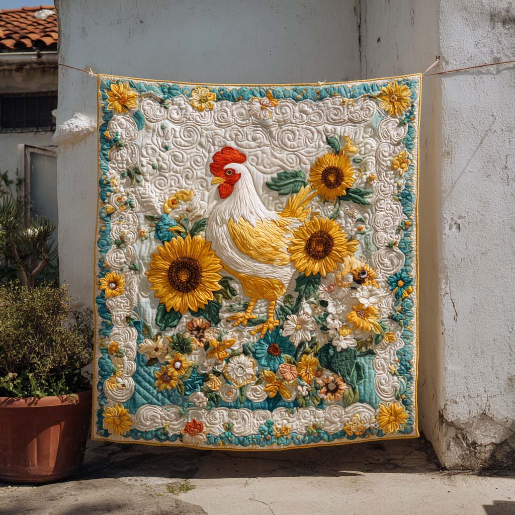 Golden Rooster Bloom Quilted Blanket Christmas Room Decor Themed Skull Gifts For Him Her