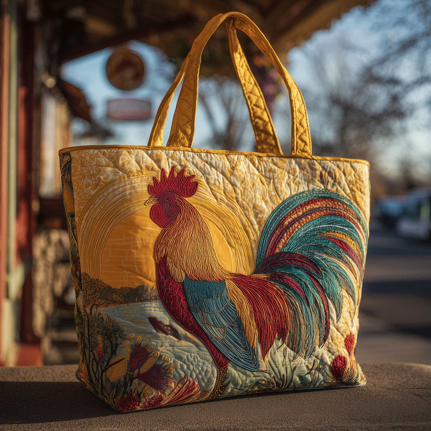 Golden Rooster Quilted Tote Bag Best Gifts For Ranchers