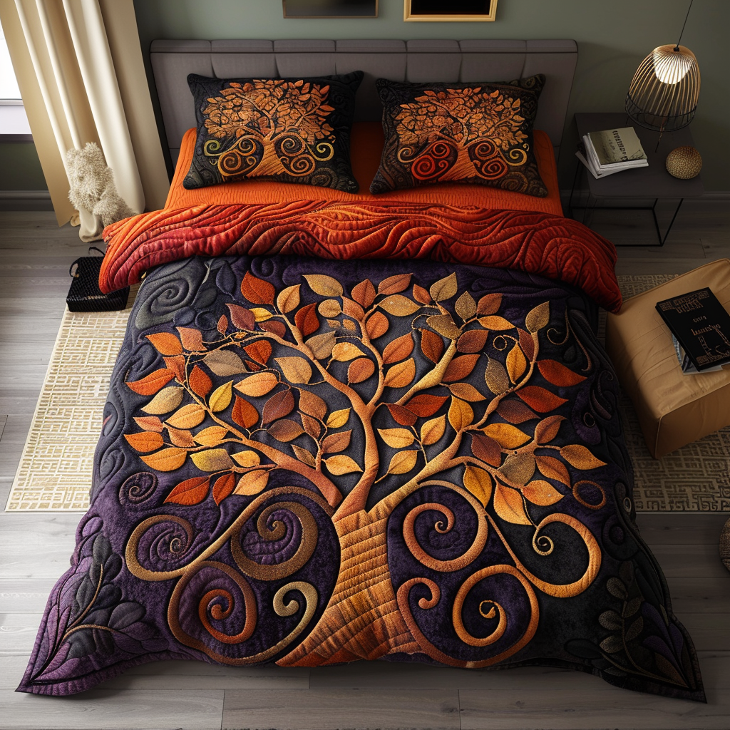 Golden Root Tree Quilted Bedding Set Duvet Cover Bed Sheet Set Tree Of Life Gifts For Women