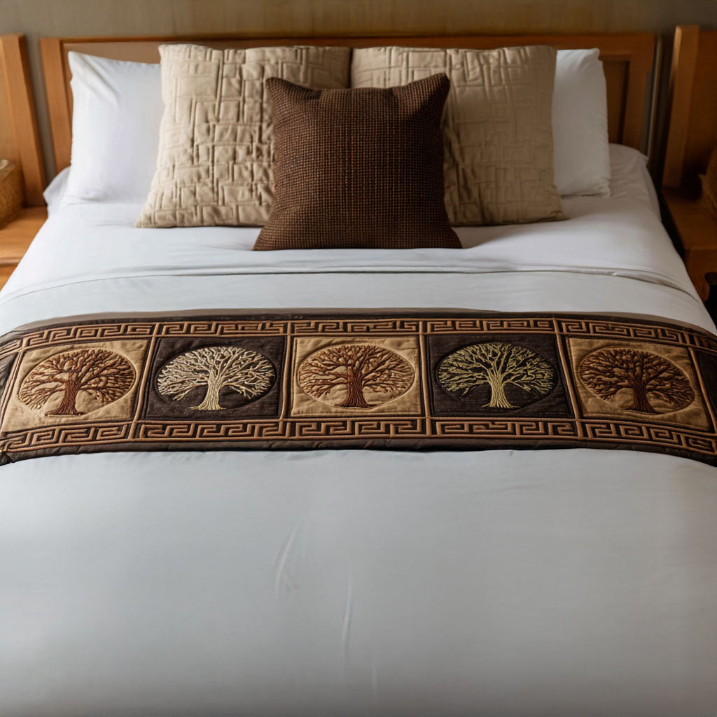 Golden Roots Quilted Bed Runner Aesthetic Room Decor Tree Of Life Gifts For Dad