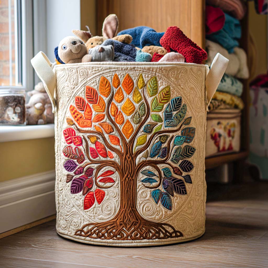 Golden Roots Quilted Laundry Basket Thanksgiving Merch Gift