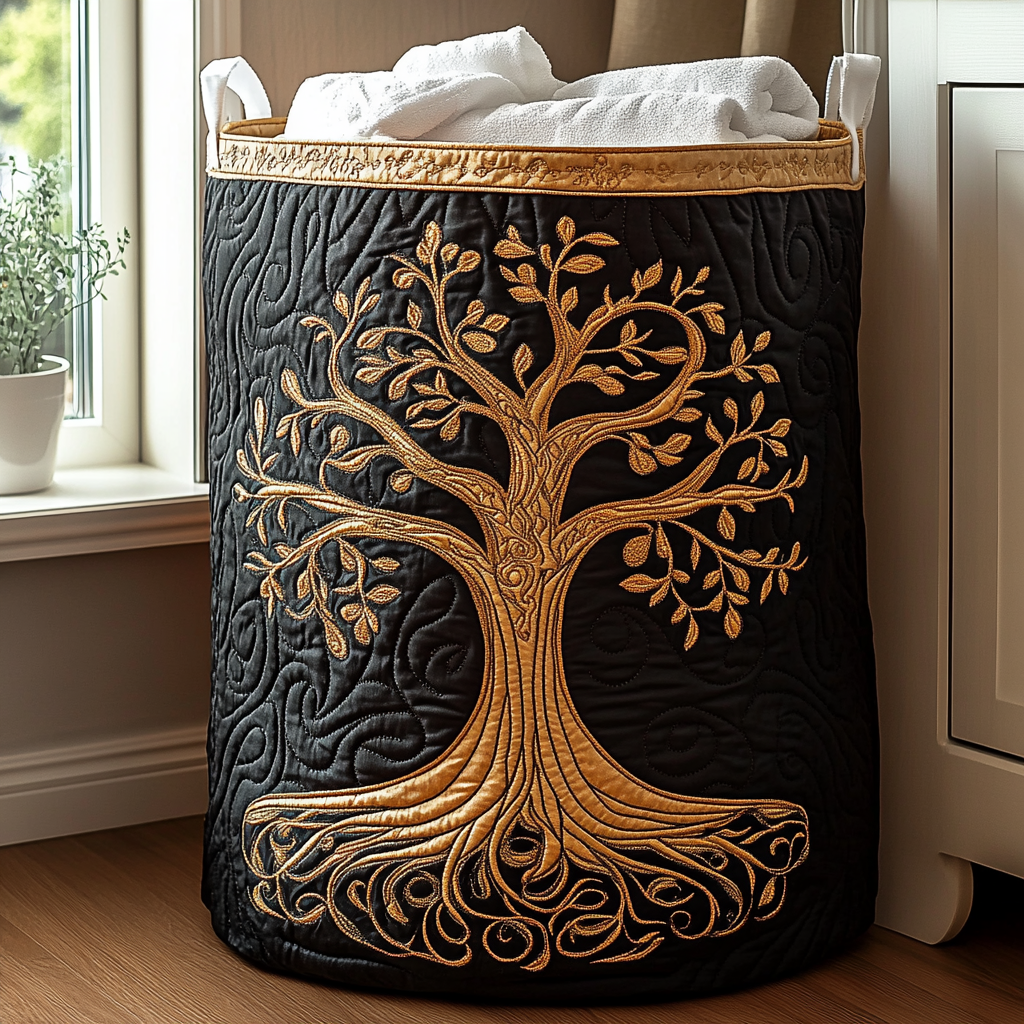 Golden Roots Quilted Laundry Basket Winter Merch Essentials