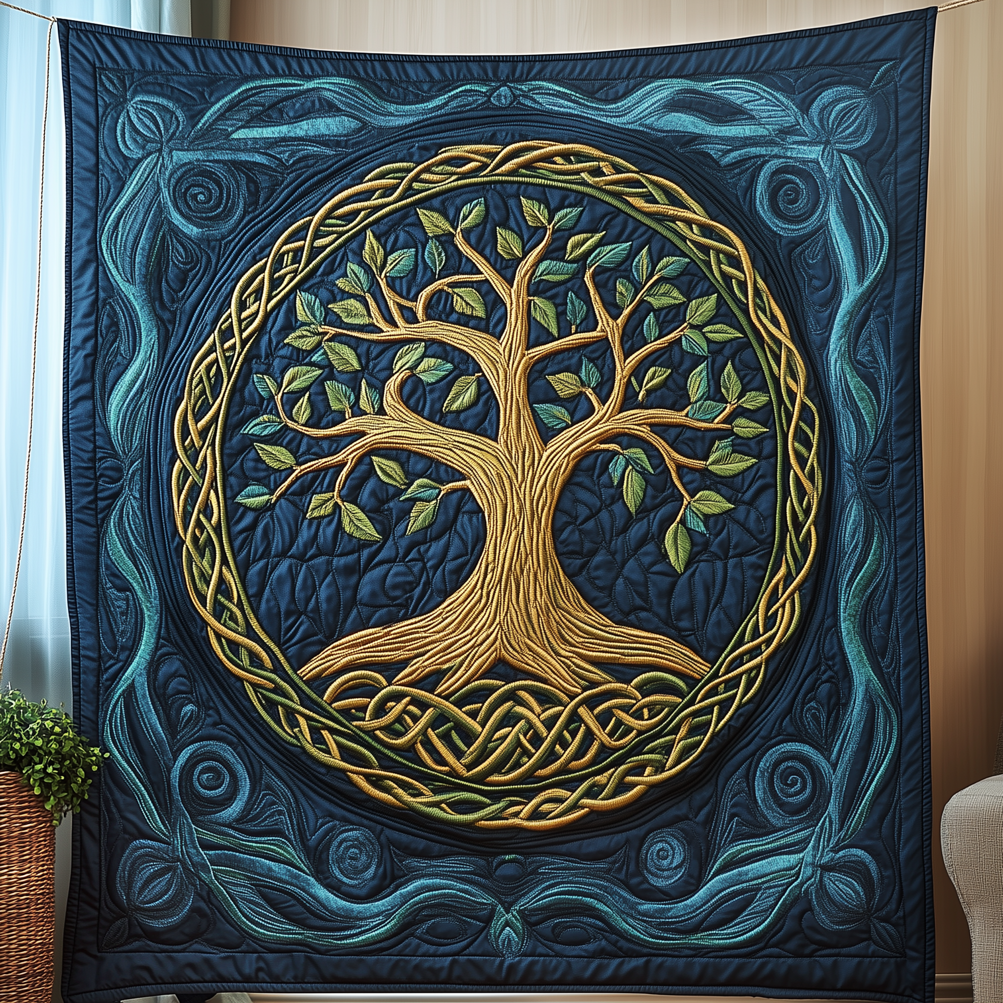 Golden Roots Tree of Life Quilted Blanket Spiritual Celtic Design Tree Of Life Gifts For Grangarents