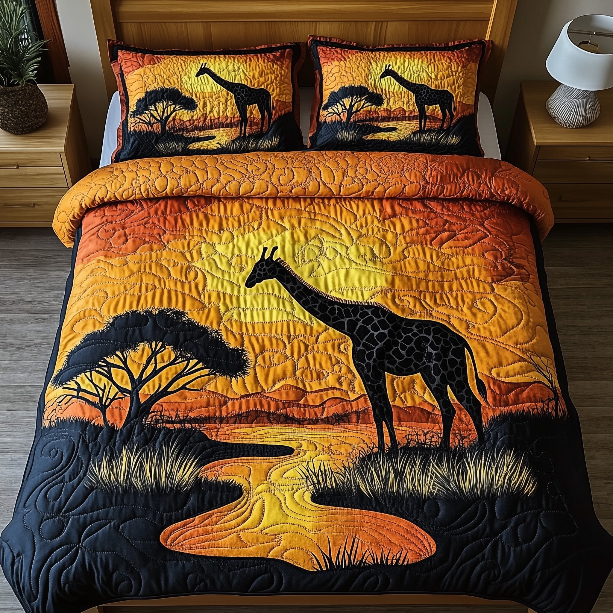 Golden Savanna Dreams Quilted Bedding Set For Family