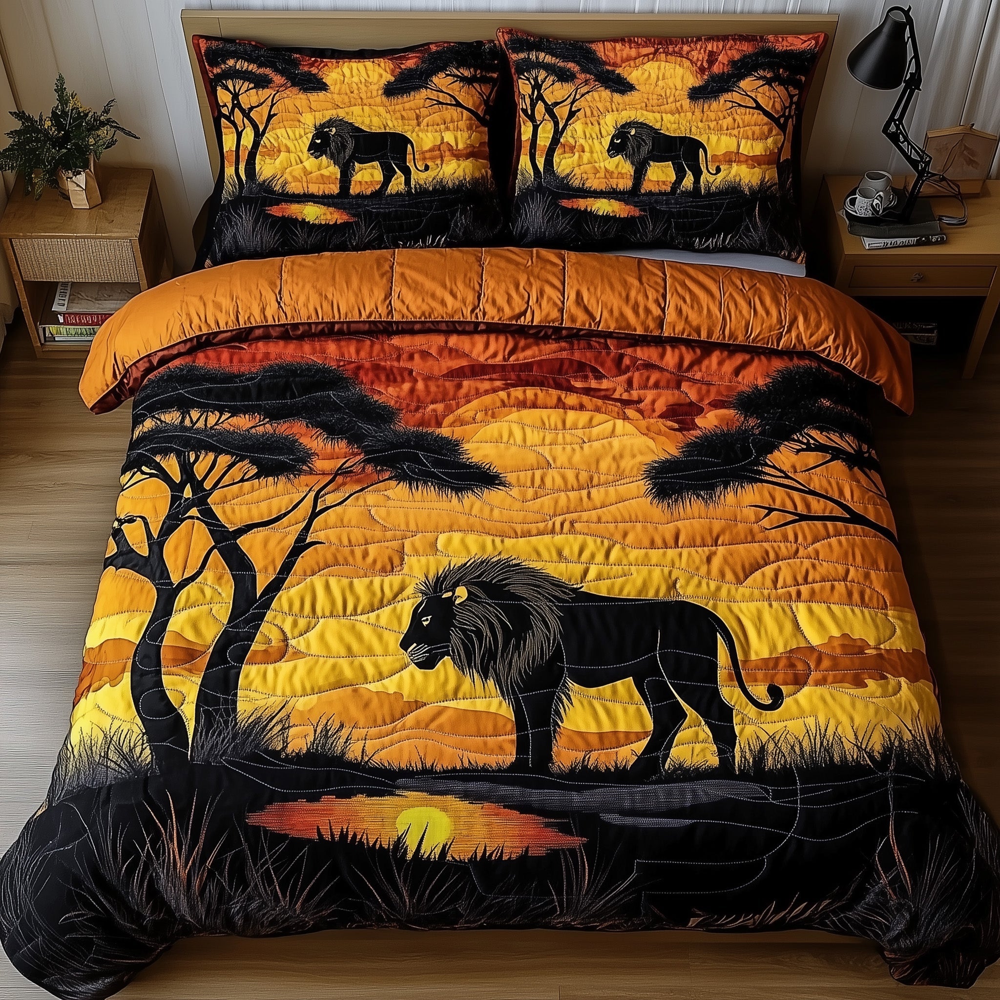 Golden Savanna Dreams Quilted Bedding Set For Kids