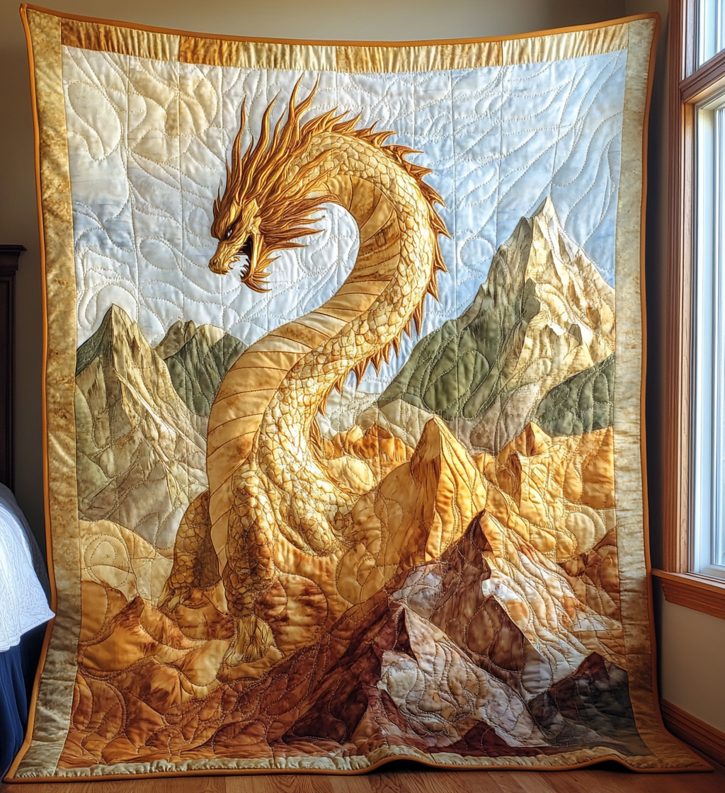 Golden Scales Quilted Blanket Unique Dragon Gifts