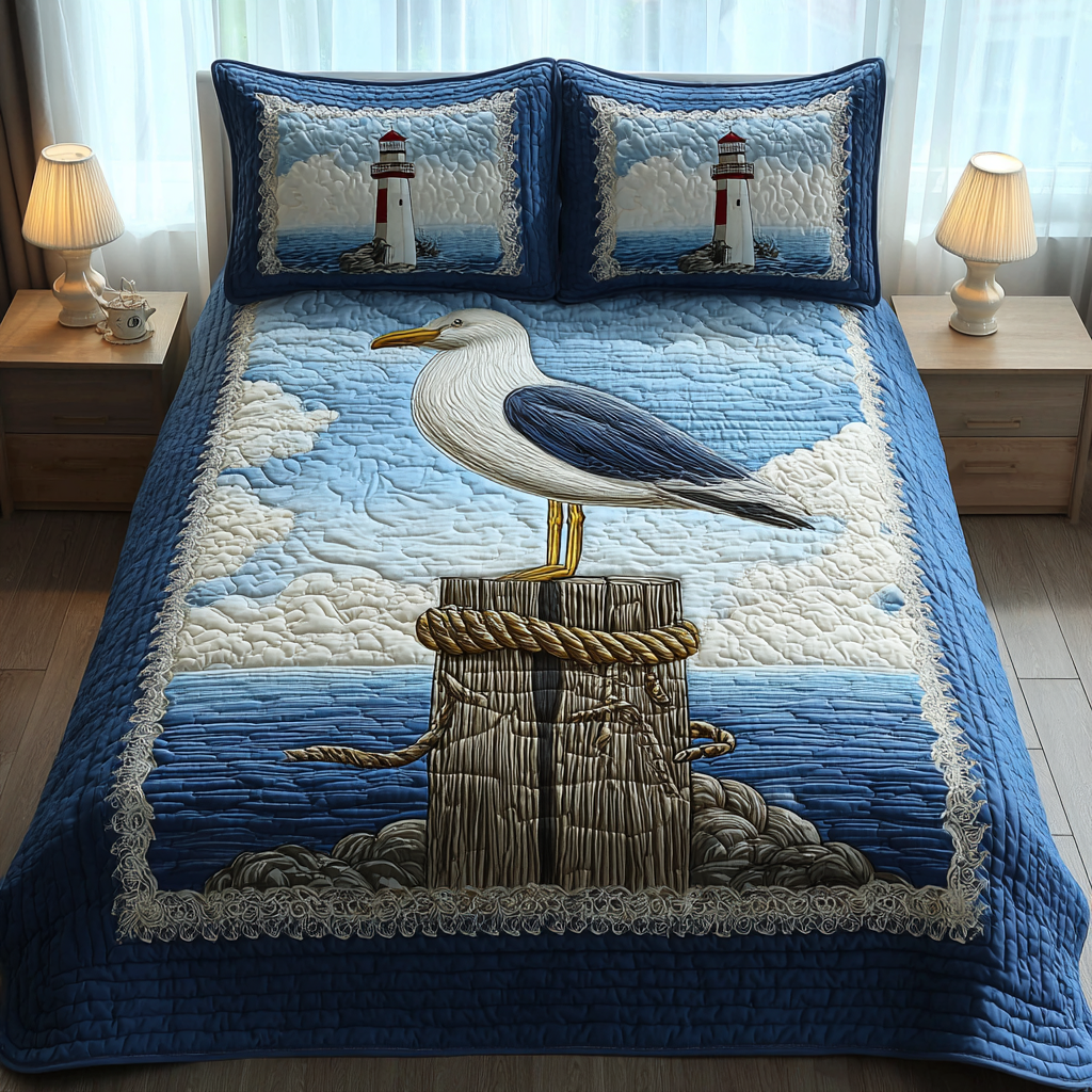 Golden Seagull Quilted Bedding Set Best Bedspread Set Seagull Presents
