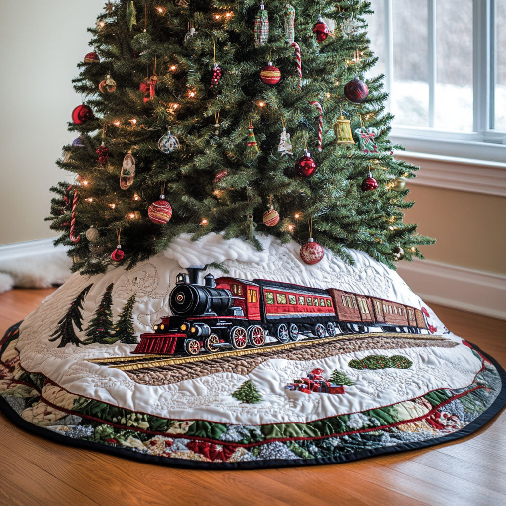 Golden Serenity Quilted Christmas Tree Skirt Festive Christmas Tree Skirt Xmas Under-Tree Decoration