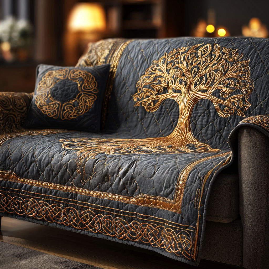 Golden Serenity Quilted Sofa Cover Couch Protector Tree Of Life Gifts For Adults