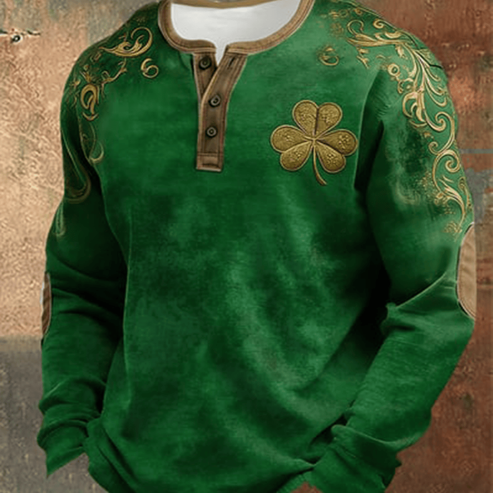 Golden Shamrock Art Button Long Sleeve Shirt St Patrick's Day Outfit Best Gift For Shamrock Day