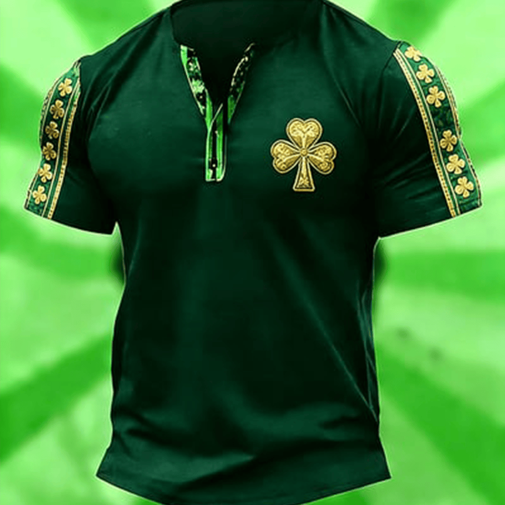 Golden Shamrock St Pattys Day Button Shirt St Patrick's Day Clothes Shamrock Day Merch