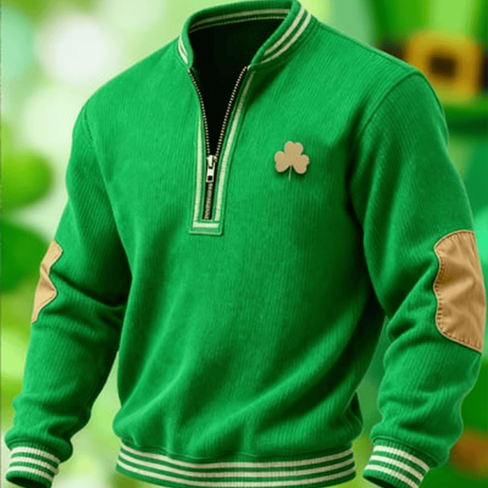 Golden Shamrock St Pattys Day Quarter Zip Sweatshirt St Patrick's Day Clothing Holiday Apparel
